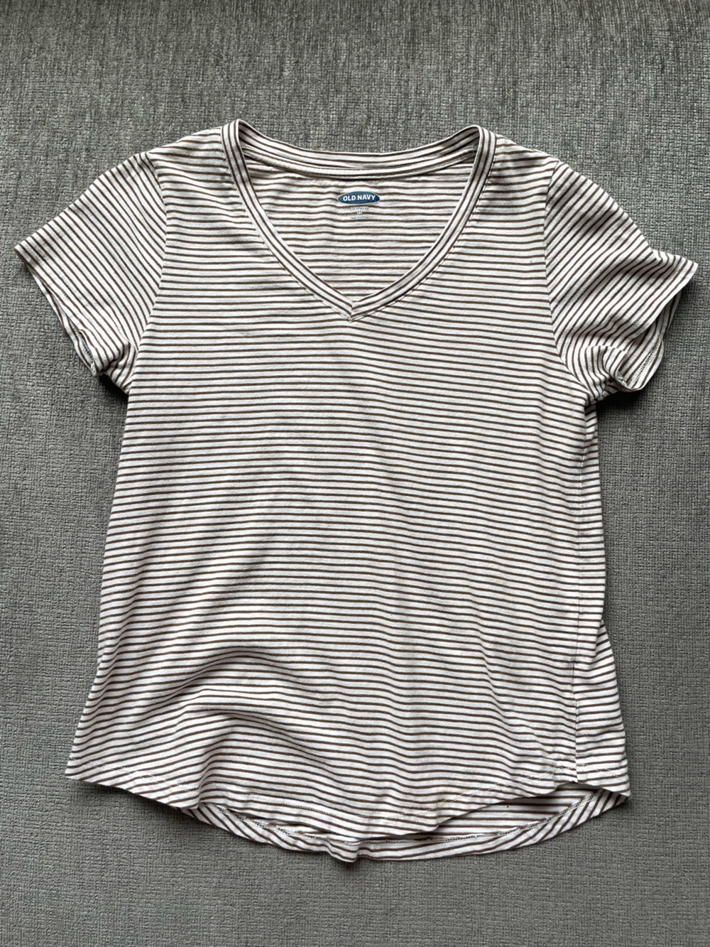 3/$15 Old Navy Cream and Brown Striped EveryWear V‑Neck Tee